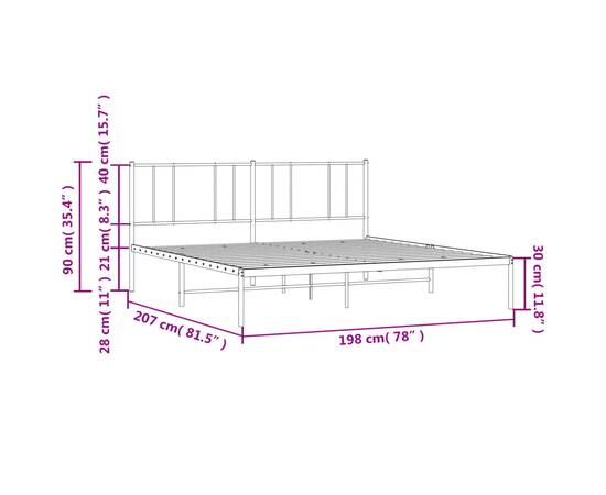 Cadru de pat metalic cu tăblie, negru, 193x203 cm, 10 image
