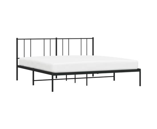 Cadru de pat metalic cu tăblie, negru, 200x200 cm, 3 image