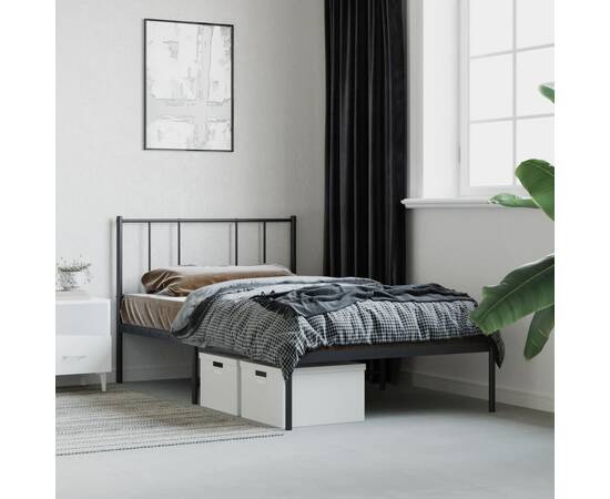 Cadru de pat metalic cu tăblie, negru, 75x190 cm, 4 image