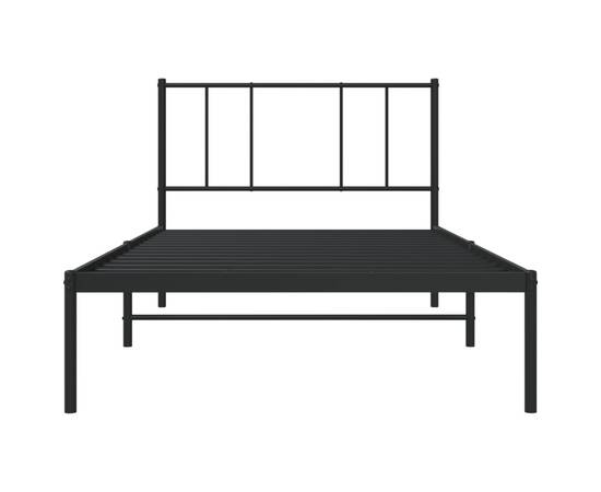 Cadru de pat metalic cu tăblie, negru, 75x190 cm, 6 image