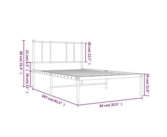 Cadru de pat metalic cu tăblie, negru, 80x200 cm, 10 image