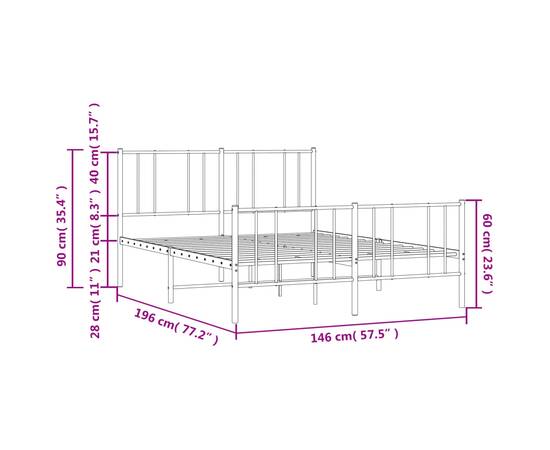 Cadru pat metalic cu tăblie de cap/picioare, negru, 140x190 cm, 10 image