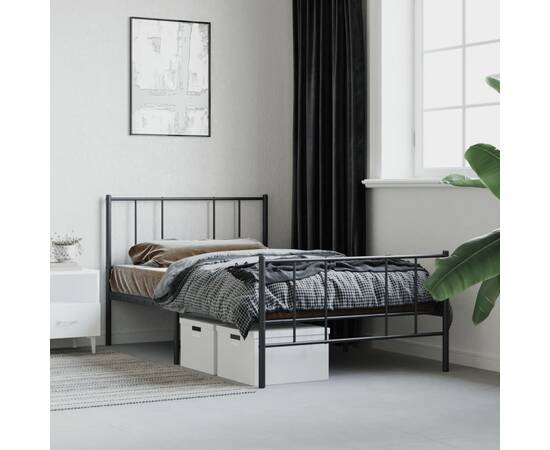 Cadru pat metalic cu tăblii de cap/picioare, negru, 107x203 cm, 4 image