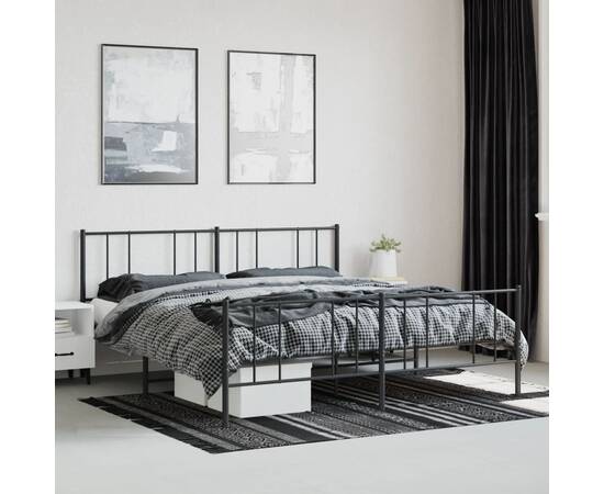 Cadru pat metalic cu tăblii de cap/picioare, negru, 183x213 cm, 4 image