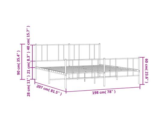 Cadru pat metalic cu tăblii de cap/picioare, negru, 193x203 cm, 10 image