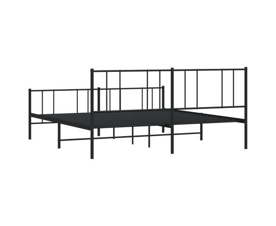 Cadru pat metalic cu tăblii de cap/picioare, negru, 200x200 cm, 8 image
