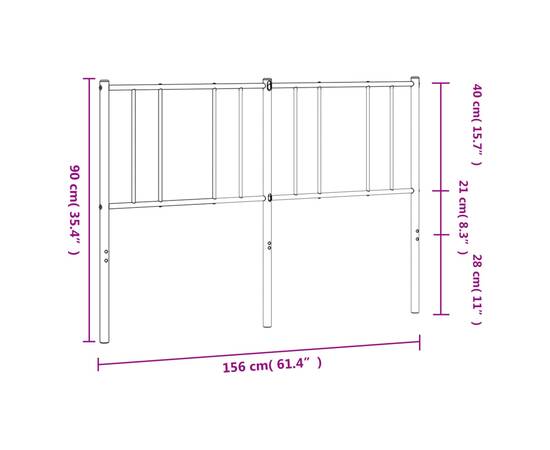 Tăblie de pat metalică, negru, 150 cm, 8 image