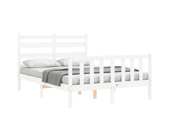 Cadru de pat cu tăblie, 140x190 cm, alb, lemn masiv, 3 image