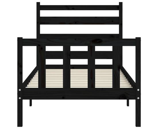 Cadru de pat cu tăblie, negru, 90x200 cm, lemn masiv, 6 image