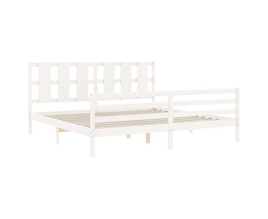 Cadru pat cu tăblie 200x200 cm, alb, lemn masiv, 5 image