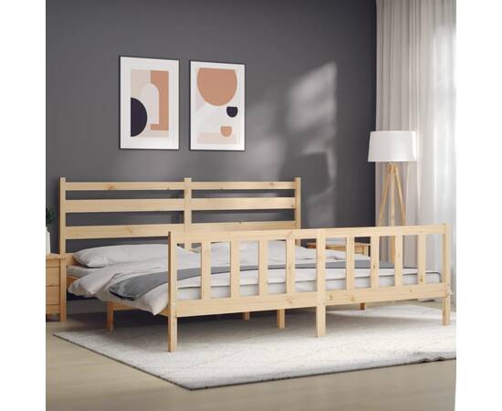 Cadru pat cu tăblie 200x200 cm, lemn masiv de pin, 4 image