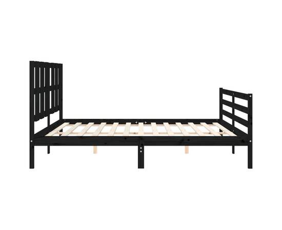 Cadru pat cu tăblie 200x200 cm, negru, lemn masiv, 6 image