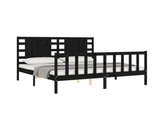 Cadru pat cu tăblie 200x200 cm, negru, lemn masiv, 4 image