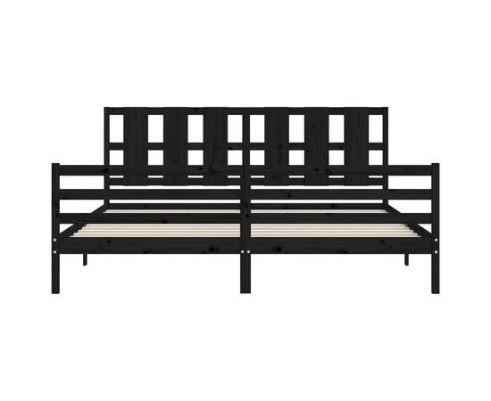 Cadru pat cu tăblie 200x200 cm, negru, lemn masiv, 7 image