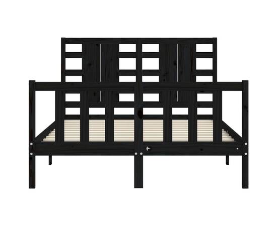 Cadru de pat cu tăblie, negru, 140x190 cm, lemn masiv, 6 image