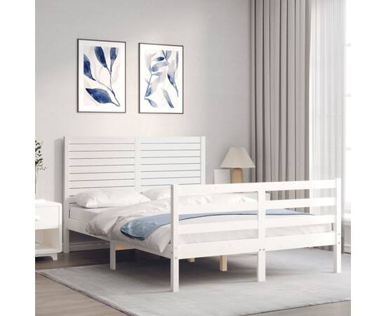 Cadru de pat cu tăblie 4ft, dublu mic, lemn masiv, 3 image