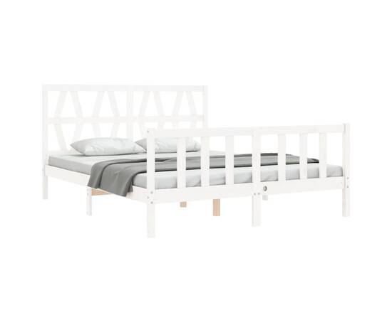 Cadru de pat cu tăblie, alb, 160x200 cm, lemn masiv, 4 image