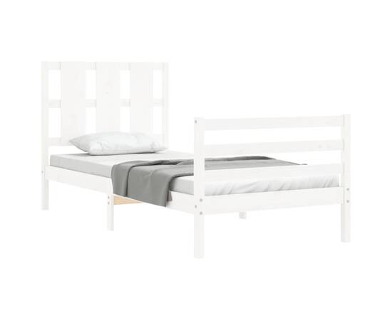 Cadru de pat cu tăblie, alb, 90x200 cm, lemn masiv, 4 image