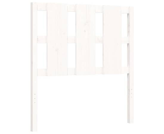 Cadru de pat cu tăblie, alb, 90x200 cm, lemn masiv, 9 image