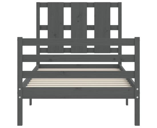 Cadru de pat cu tăblie, gri, 90x200 cm, lemn masiv, 7 image