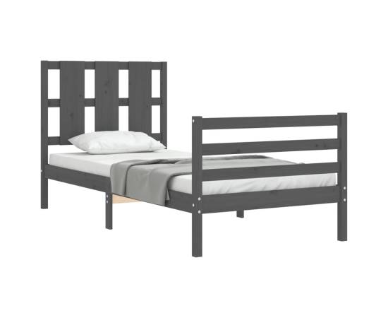 Cadru de pat cu tăblie, gri, 90x200 cm, lemn masiv, 4 image