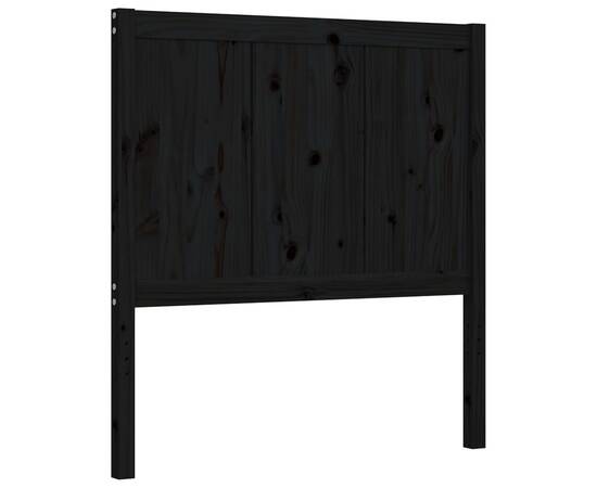 Cadru de pat cu tăblie, negru, 90x200 cm, lemn masiv, 9 image