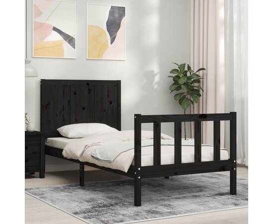 Cadru de pat cu tăblie, negru, 90x200 cm, lemn masiv, 4 image