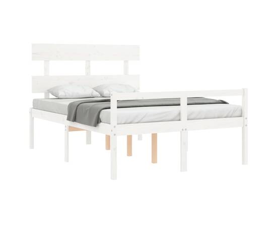 Cadru de pat cu tăblie, 140x190 cm, alb, lemn masiv, 4 image