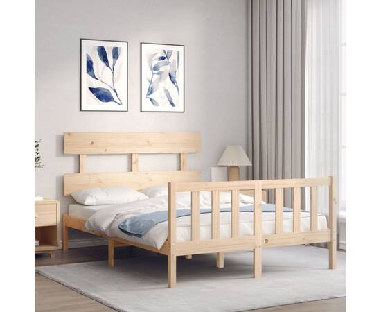 Cadru de pat cu tăblie, 140x190 cm, lemn masiv, 3 image