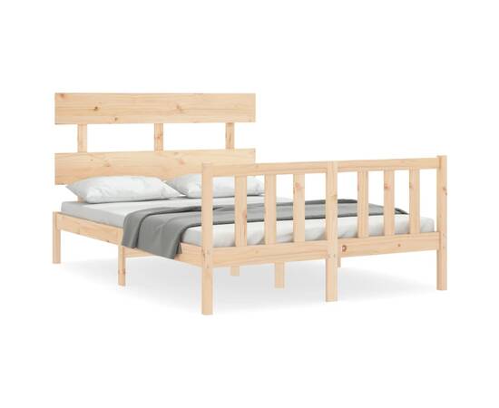 Cadru de pat cu tăblie, 140x190 cm, lemn masiv, 2 image