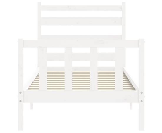 Cadru de pat cu tăblie, alb, 90x190 cm, lemn masiv, 6 image