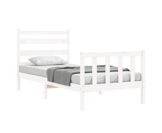 Cadru de pat cu tăblie, alb, 90x190 cm, lemn masiv, 3 image