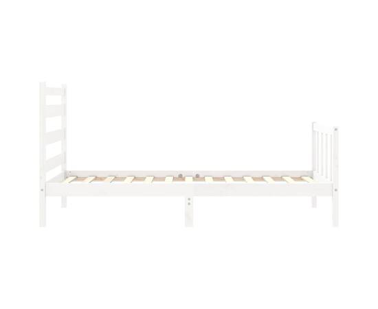 Cadru de pat cu tăblie, alb, 90x190 cm, lemn masiv, 7 image