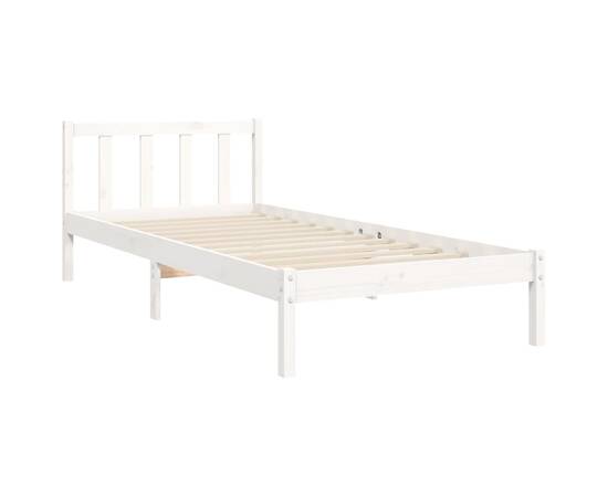 Cadru de pat cu tăblie, alb, 90x190 cm, lemn masiv, 9 image