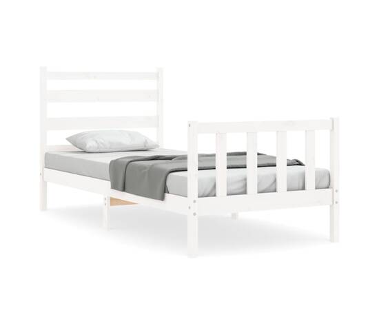 Cadru de pat cu tăblie, alb, 90x190 cm, lemn masiv, 2 image