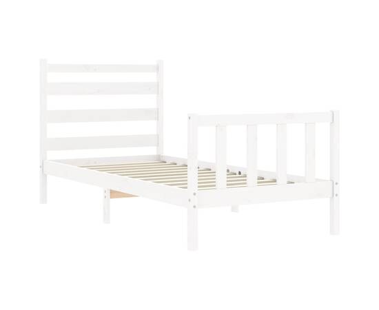 Cadru de pat cu tăblie, alb, 90x190 cm, lemn masiv, 5 image
