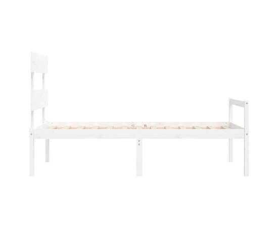 Cadru de pat cu tăblie, alb, 90x200 cm, lemn masiv, 7 image