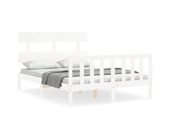 Cadru de pat cu tăblie, alb, lemn masiv, dublu 4ft6, 2 image