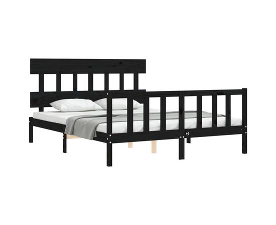 Cadru de pat cu tăblie, negru, 160x200 cm, lemn masiv, 4 image