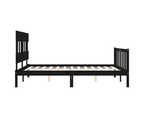 Cadru de pat cu tăblie, negru, 160x200 cm, lemn masiv, 7 image