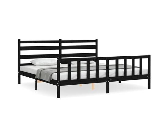 Cadru de pat cu tăblie, negru, 180x200 cm, lemn masiv, 2 image