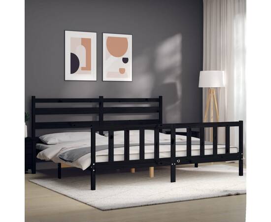 Cadru de pat cu tăblie, negru, 180x200 cm, lemn masiv, 4 image