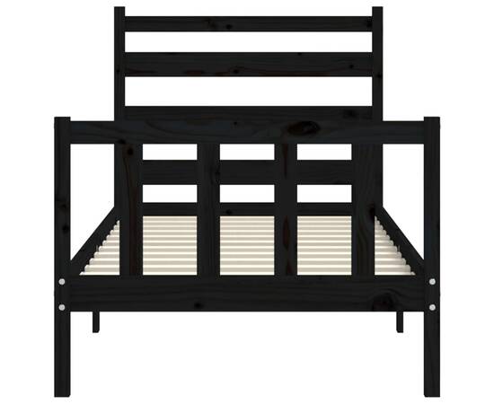 Cadru de pat cu tăblie, negru, 90x190 cm, lemn masiv, 6 image