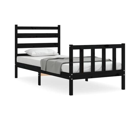 Cadru de pat cu tăblie, negru, 90x190 cm, lemn masiv, 2 image