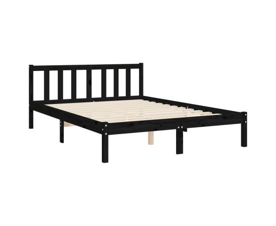 Cadru de pat cu tăblie, negru, lemn masiv, dublu 4ft6, 9 image
