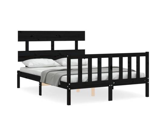 Cadru de pat cu tăblie, negru, lemn masiv, dublu 4ft6, 2 image