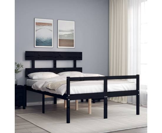 Cadru de pat cu tăblie, negru, lemn masiv, dublu 4ft6