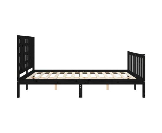 Cadru de pat cu tăblie, negru, lemn masiv, king size 5ft, 7 image
