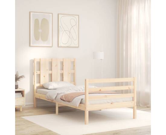 Cadru de pat cu tăblie 3ft, single, lemn masiv, 3 image