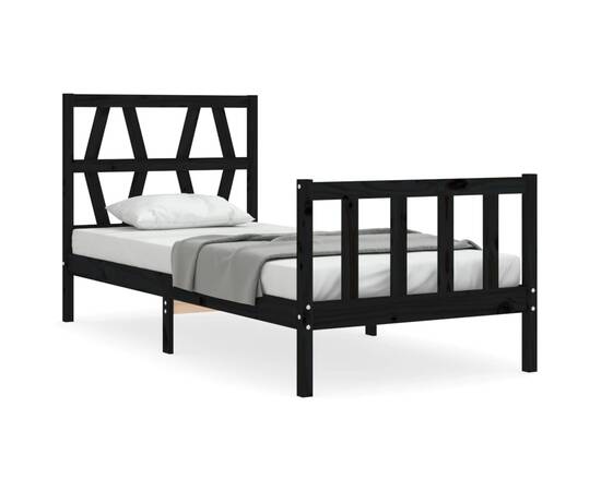 Cadru de pat cu tăblie 3ft, single, negru, lemn masiv, 2 image